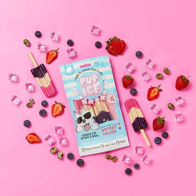 Pup Ice Ready to Freeze Rocket Lollies Adult Medium Dog Treat Strawberry & Blueberry Flavor