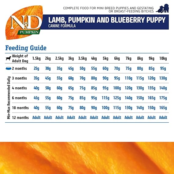 Farmina N&D Pumpkin Lamb & Blueberry Grain Free Puppy Mini Breed Dry Food 2.5kg