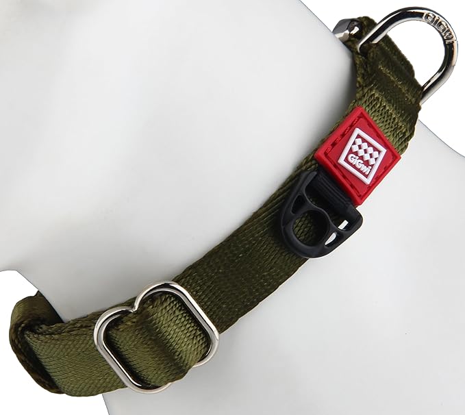 Gigwi Premium Line Reflective Strap with Sturdy Metal Buckle Dog Collar Adjustable Neck Size 33-40cm Green (Medium)