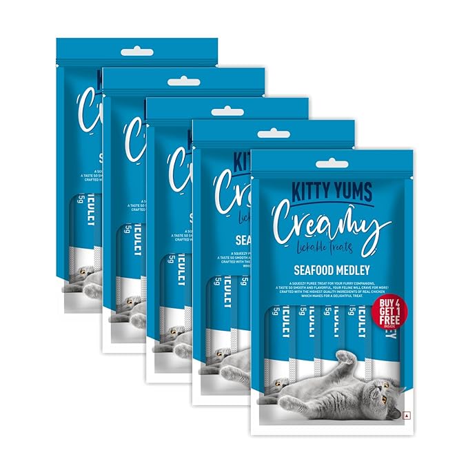 Kitty Yums Seafood Medley Creamy Treat Buy 4 Get 1 Free Inside 75g