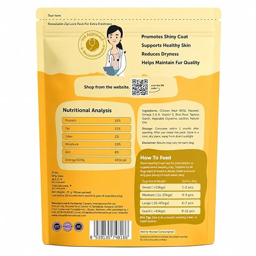 Dogs & Tiddles Skin & Coat Dog Treats for All Breeds Dog 70g