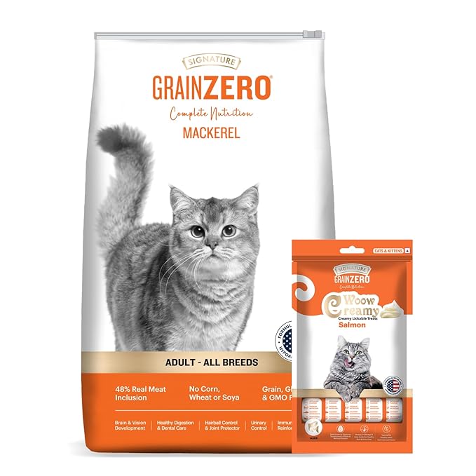 Signature Grain Zero Mackerel Adult All Breed Adult Cat Dry Food 1.2kg + Free Creamy Treat