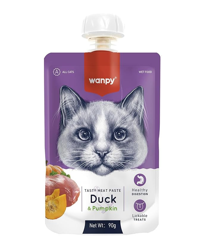 Wanpy Premium Lickable Creamy Meat Paste with Duck & Pumpkin Flavour Cat Treats 90g
