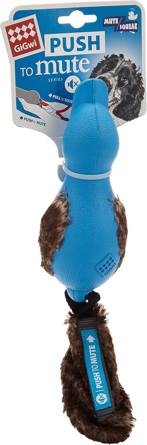 Gigwi Duck Push To Mute with Plush Tail Dog Toy Blue