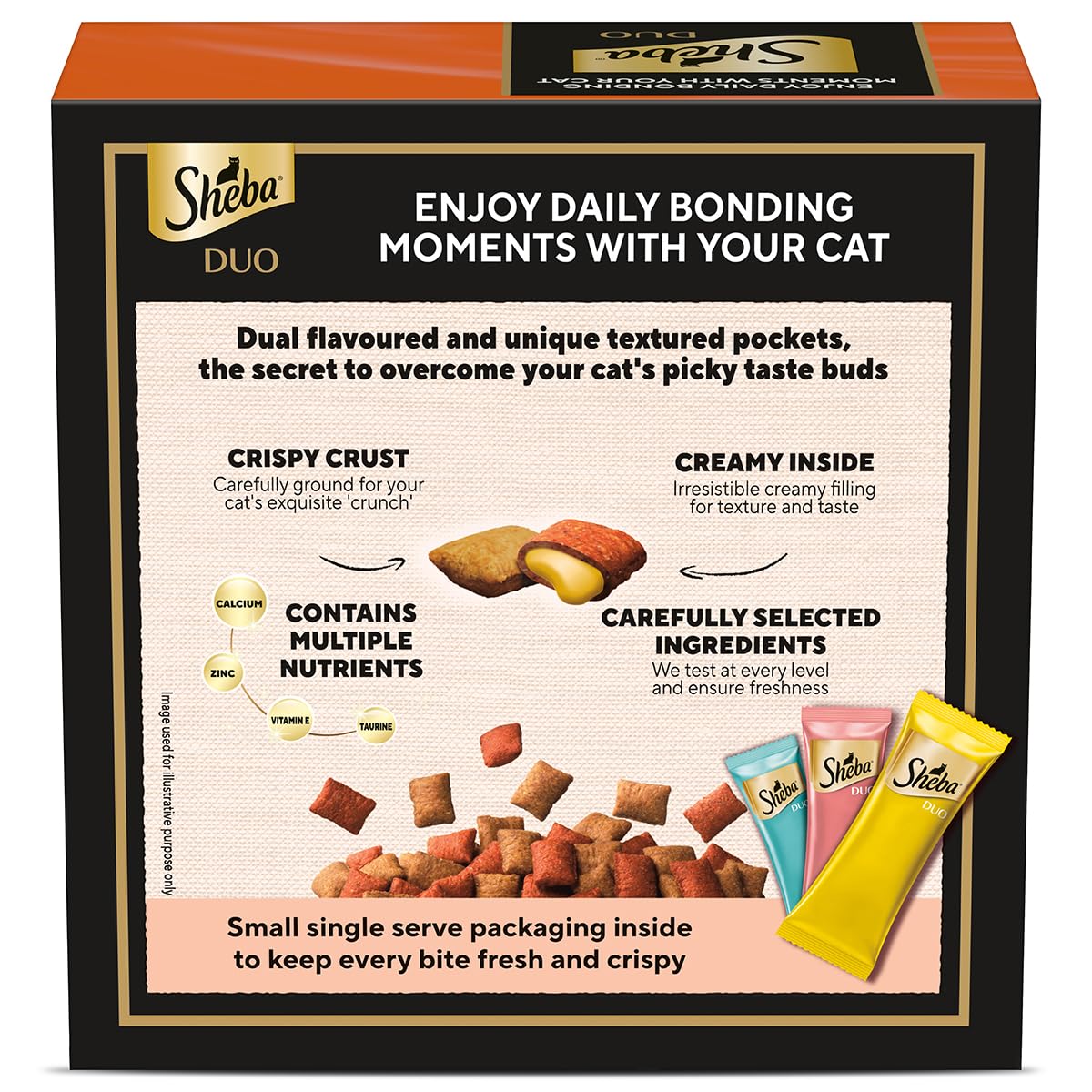 Sheba Duo Adult Crunchy Cat Treats Contain Variants Tuna & Chicken, Salmon & Tuna, Chicken & Salmon 15 x 9 = 135g