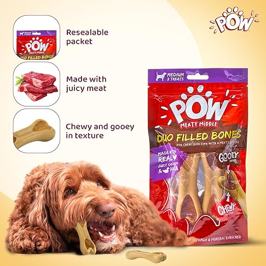 Pow Meaty Middle Duo Filled Bone Made With Real Juicy Chicken & Duck Treat For Dog - 128gm