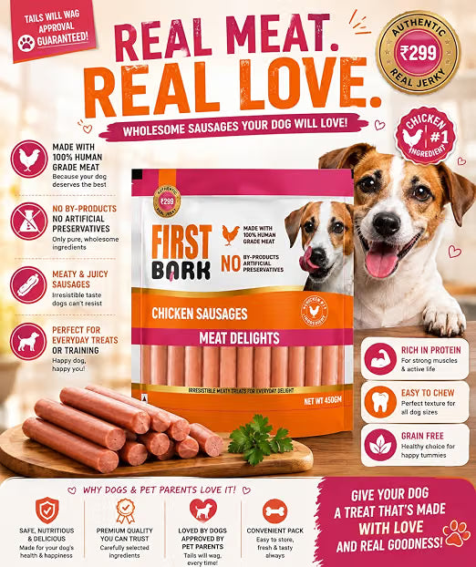 First Bark Chicken Sausage Meat Delight Dog Treat 450g