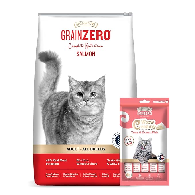 Signature Grain Zero Salmon Adult All Breed Adult Cat Dry Food 1.2kg + Free Creamy Treat
