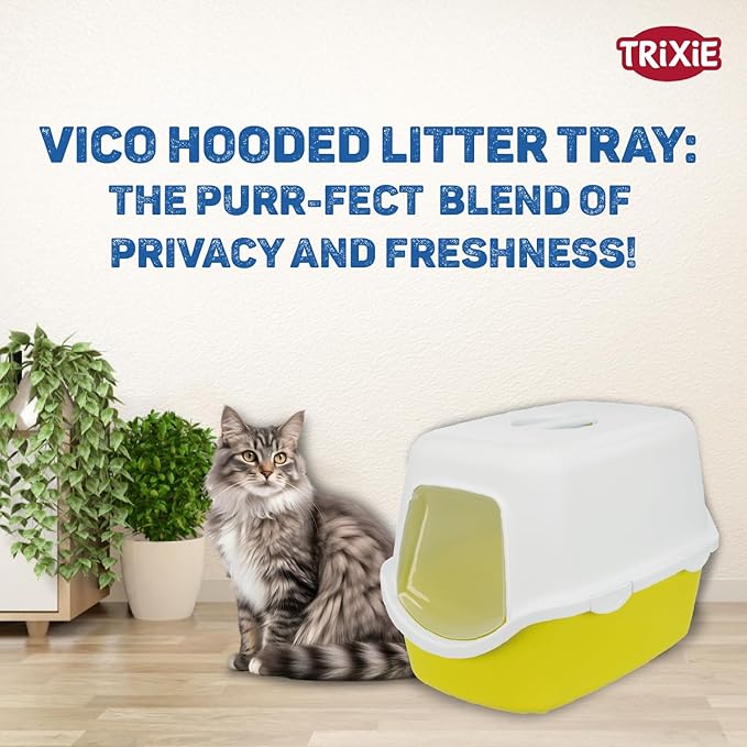 Trixie Vico Cat Litter Tray with Hood | Lime/White | Size: 40x40x56cm