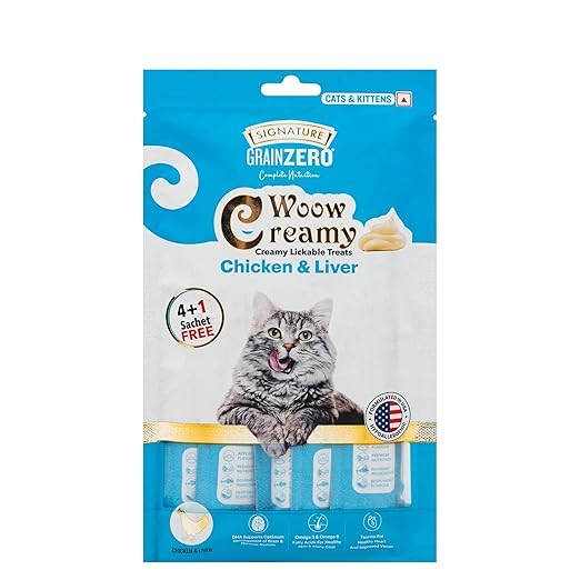 Signature Grain Zero Woow Creamy Chicken & Liver Cat & Kitten Lickable Treats 75 Gm (4 Sachet + 1 Free)