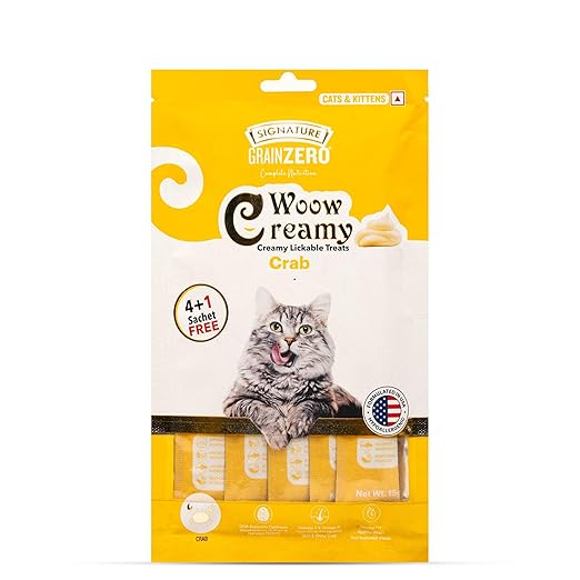 Signature Grain Zero Woow Creamy Crab Cat & Kitten Lickable Treats 75 Gm (4 Sachet + 1 Free)