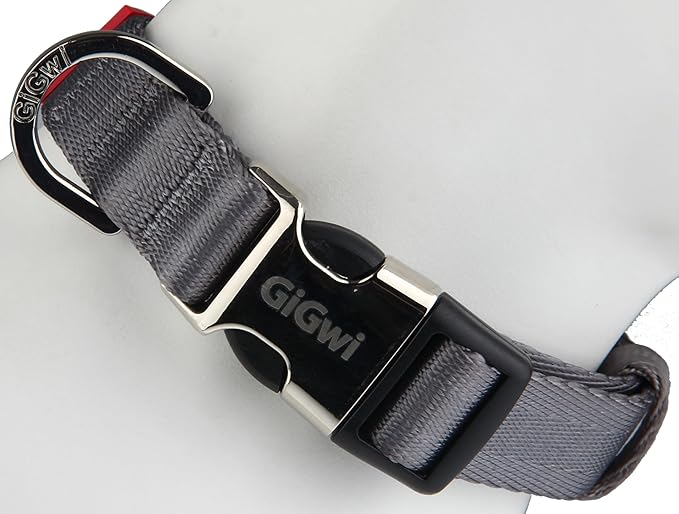 Gigwi Premium Line Reflective Strap with Sturdy Metal Buckle Dog Collar Adjustable Neck Size 40-55cm Grey (Large)