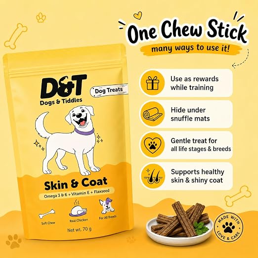 Dogs & Tiddles Skin & Coat Dog Treats for All Breeds Dog 70g