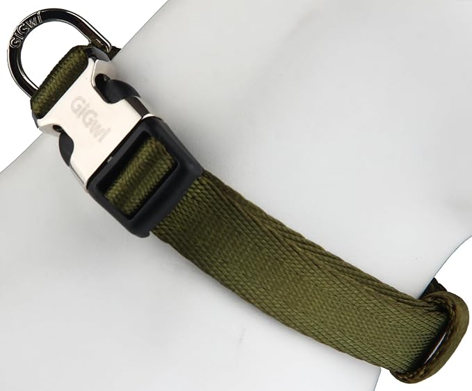 Gigwi Premium Line Reflective Strap with Sturdy Metal Buckle Dog Collar Adjustable Neck Size 33-40cm Green (Medium)