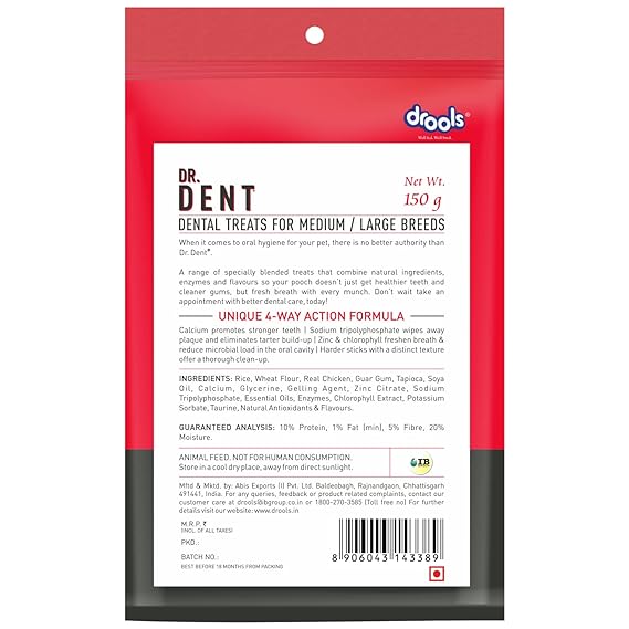 Drools Dr. Dent Oral Care Sticks For Medium & Large Breed Dog 150g