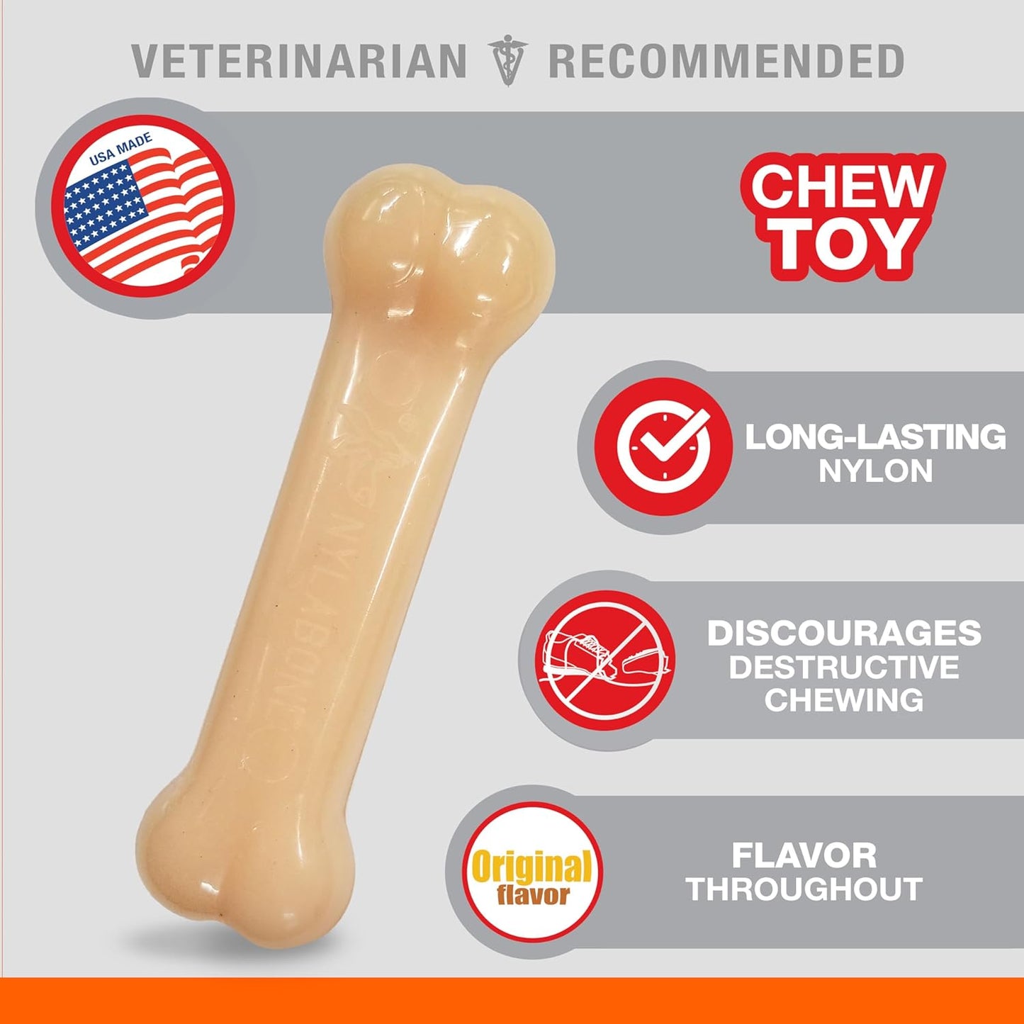 Nylabone Power Chew Bone Original Flavor Chew Toy Up To 11kg Dogs 11.43cm x 2.54cm x 4.44cm