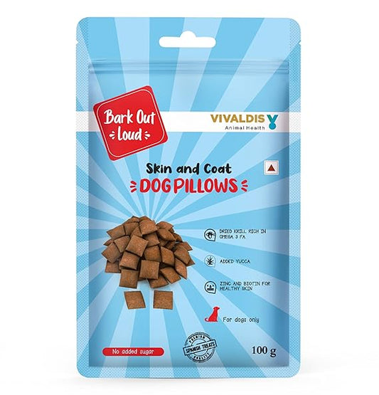 Vivaldis Bark Out Loud Skin and Coat Dog Pillows Treat For Dogs 100g