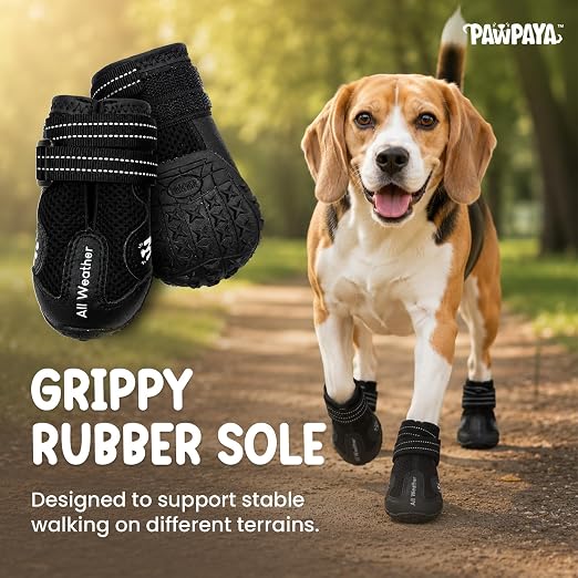 Pawpaya Woof Walk Shoes with Anti-Slip Sole, Protective Pet Paw Shoes for Rain, Mud, Outdoor Walks & Everyday Paw Protection (Pack of 4)
