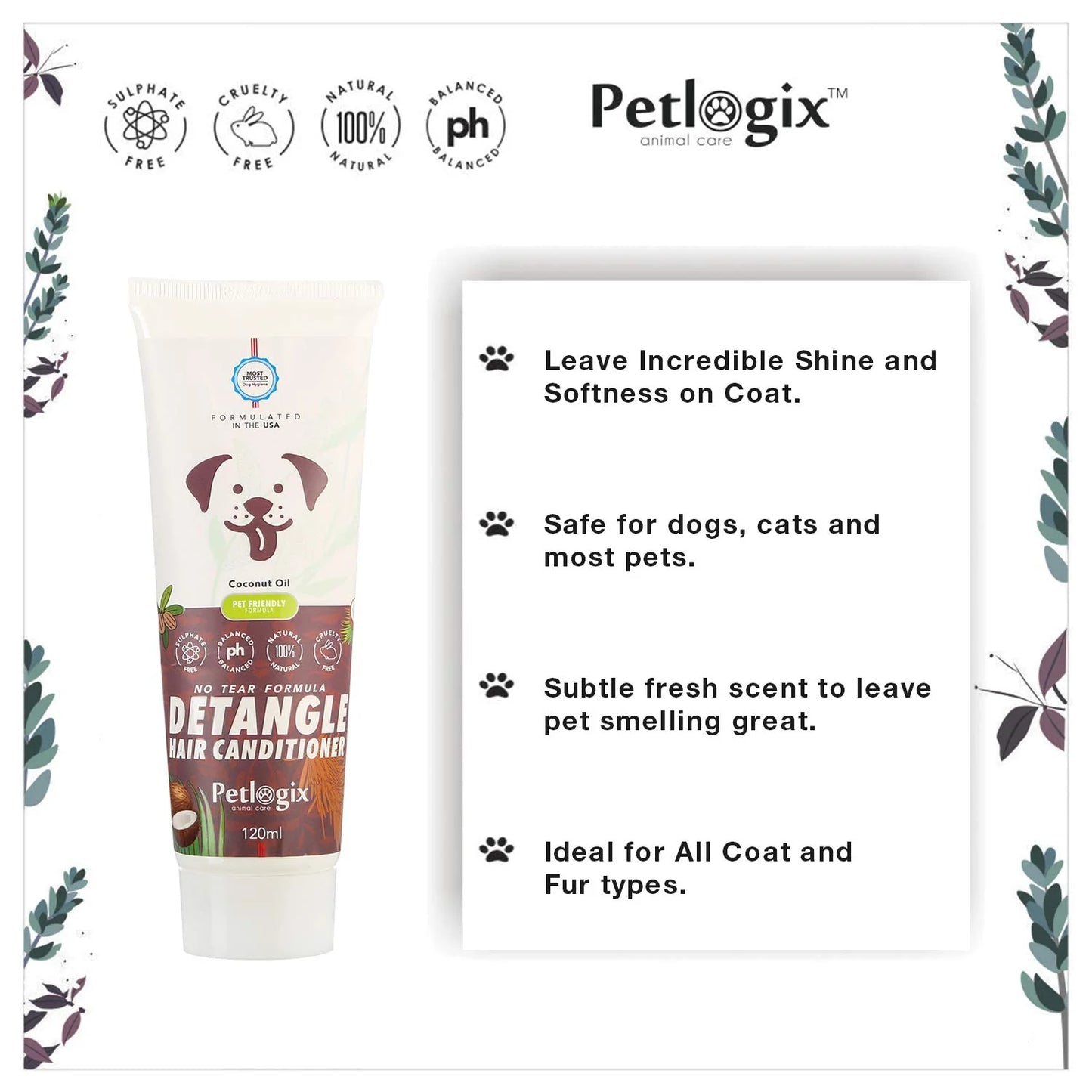 Petlogix Vegan & Cruelty Free Natural Detangle Hair Conditioner For Dogs 120g