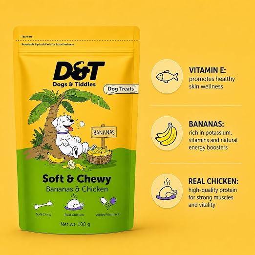 Dogs & Tiddles Soft and Chewy Chicken & Banana Dog Treats 100g