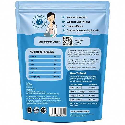 Dogs & Tiddles Fresh Breath Dog Treats for All Breeds Dog 70g