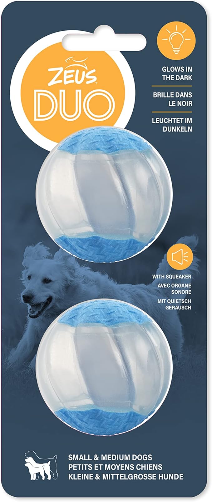 Zues Duo Ball Toy with Squeaker & Glow