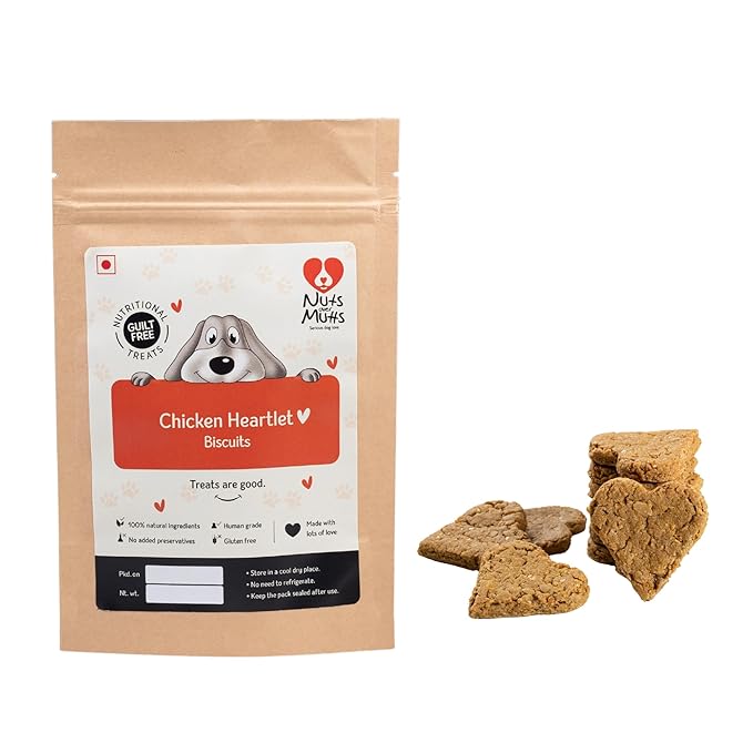 Nuts over Mutts Chicken Heartlets Gluten Free Dog Biscuits With Real Chicken feet and Oats Treats For Dogs 200g