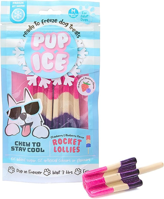 Pup Ice Ready to Freeze Rocket Lollies Adult Medium Dog Treat Strawberry & Blueberry Flavor