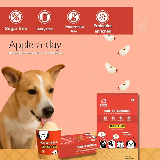 Paws For Greens Dog Ice Cream Premix 100% Natural Pet Treats Apple Pack of 2 40gm Each