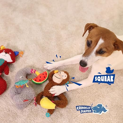 Gigwi Plush Friendz Monkey with Banana Squeaker Dog Toy Medium