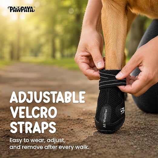 Pawpaya Woof Walk Shoes with Anti-Slip Sole, Protective Pet Paw Shoes for Rain, Mud, Outdoor Walks & Everyday Paw Protection (Pack of 4)