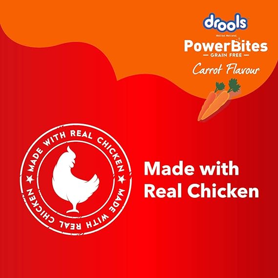 Drools Power Bites Carrot Flavor With Real Chicken Grain Free Treat For Dogs 135gm (Pack of 3)