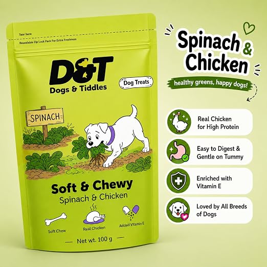 Dogs & Tiddles Soft and Chewy Chicken & Spinach Dog Treats 100g