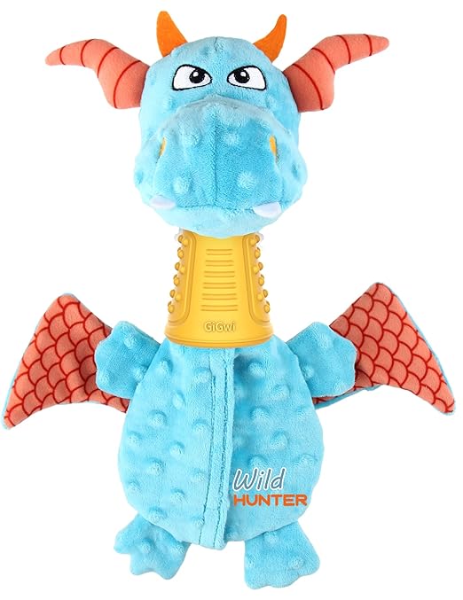 Gigwi Wild Hunter Dragon Treat Dispensing, Neck with Crunchy Sound, Squeaker for Exciting Play Toy for Dogs Medium