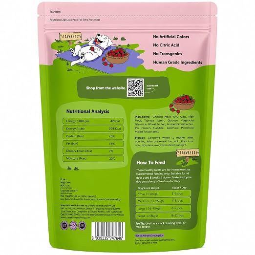 Dogs & Tiddles Soft and Chewy Chicken & Strawberry Dog Treats 100g