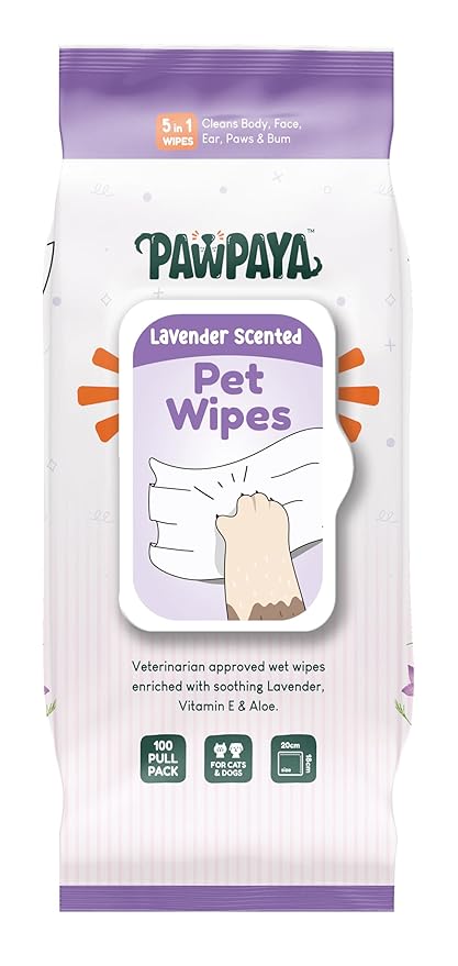 Pawpaya Lavender Scented Pet Wipes For Dogs & Cats 100 Pull