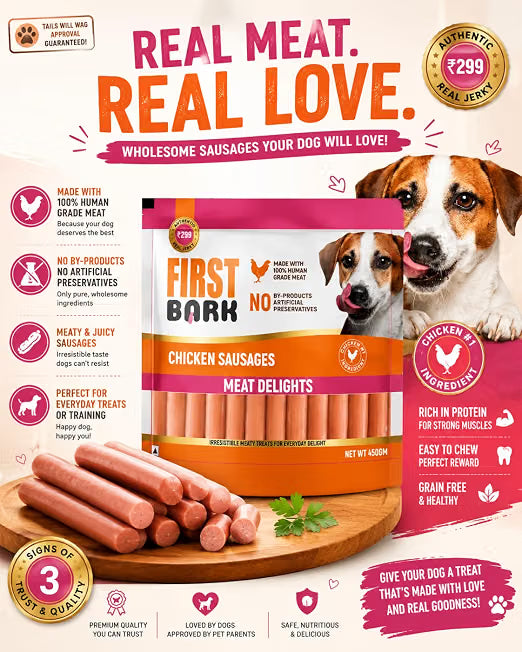 First Bark Chicken Sausage Meat Delight Dog Treat 450g
