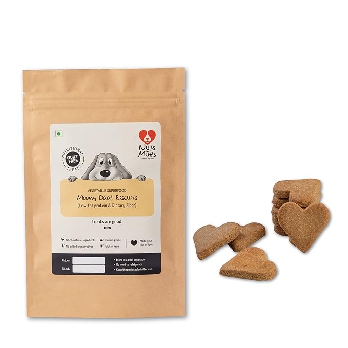 Nuts over Mutts Moong Daal Heartlets Gluten-Free Vegetarian Biscuits Treats for Dogs 200g