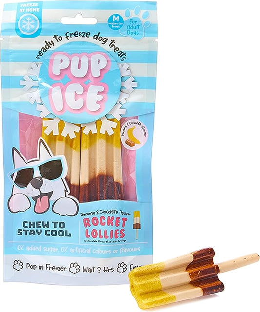 Pup Ice Ready to Freeze Rocket Lollies Adult Medium Dog Treat Banana and Chocolate Flavor