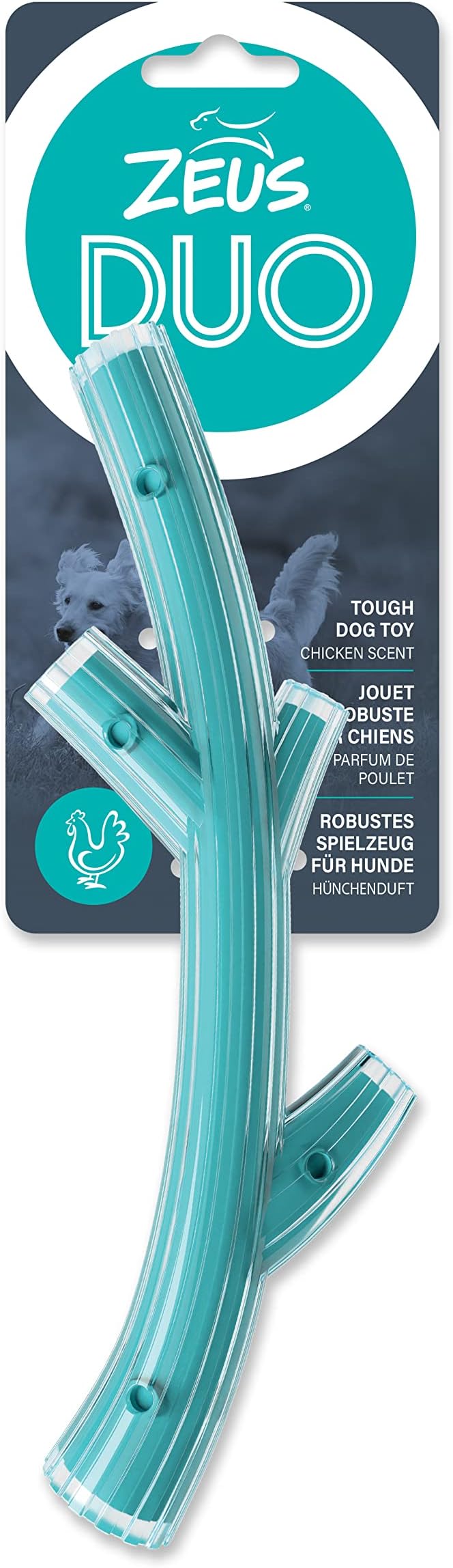 Zeus Duo Stick Chew & Fetch Toy Chicken Flavour - Turquoise