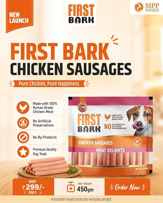 First Bark Chicken Sausage Meat Delight Dog Treat 450g