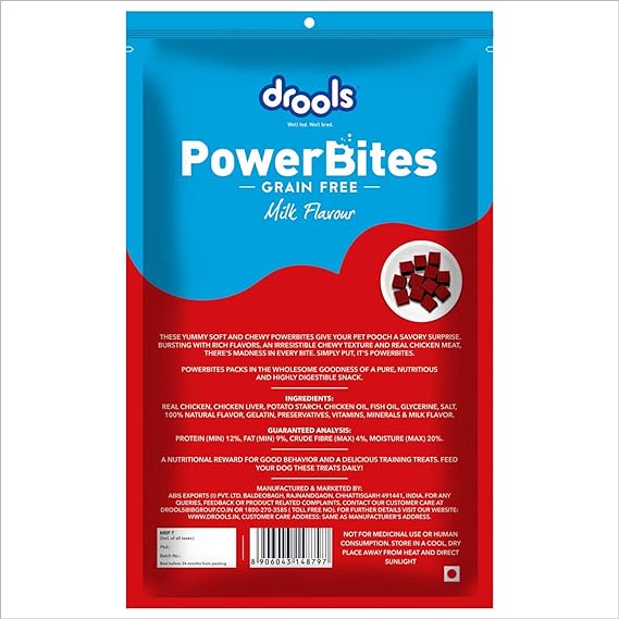 Drools Power Bites Milk Flavor With Real Chicken Grain Free Treat For Dogs 135gm (Pack of 3)