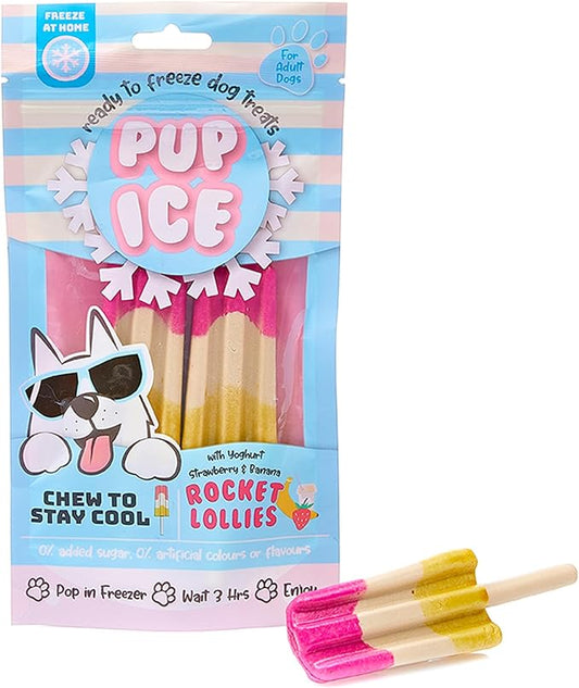 Pup Ice Ready to Freeze Rocket Lollies Adult Dog Treat With Yoghurt Strawberry & Banana