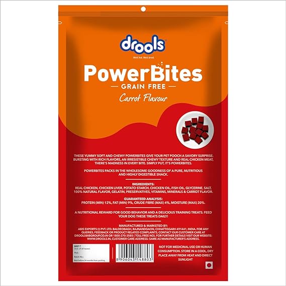 Drools Power Bites Carrot Flavor With Real Chicken Grain Free Treat For Dogs 135gm (Pack of 3)