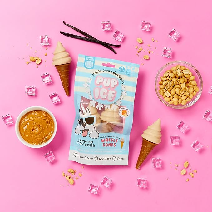 Pup Ice Ready to Freeze Waffle Cones Adult Medium Dog Treat Vanilla & Peanut Butter Flavor