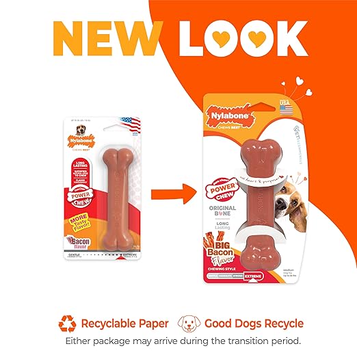 Nylabone Power Chew Bone Bacon Flavor Up to 7kg Dogs 9.67cm x 2.69cm x 1.60cm