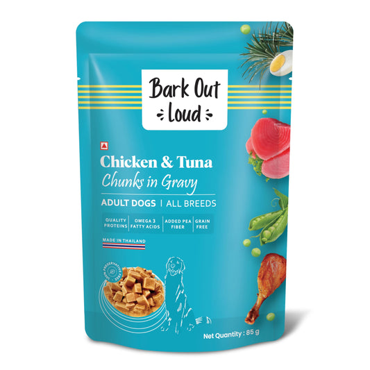 Bark Out Loud Tuna & Chicken Chunks in Gravy Adult Dogs All Breeds 85g