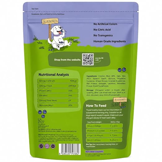 Dogs & Tiddles Soft and Chewy Chicken & Blueberry Dog Treats 100g