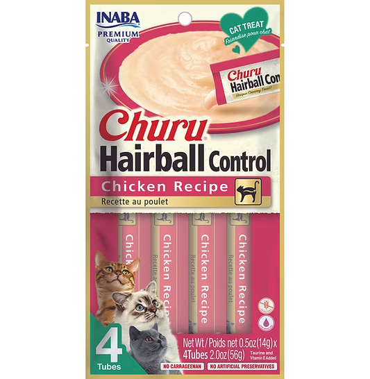 Inaba Churu Creamy  Hairball Control Chicken Recipe Grain Free Treat For Cats 14g x 4 Tubes