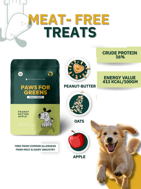 Paws For Greens Dog Treats Plant-Based Healthy Vegan Biscuits for Dogs with Peanut Butter and Apple 100gm